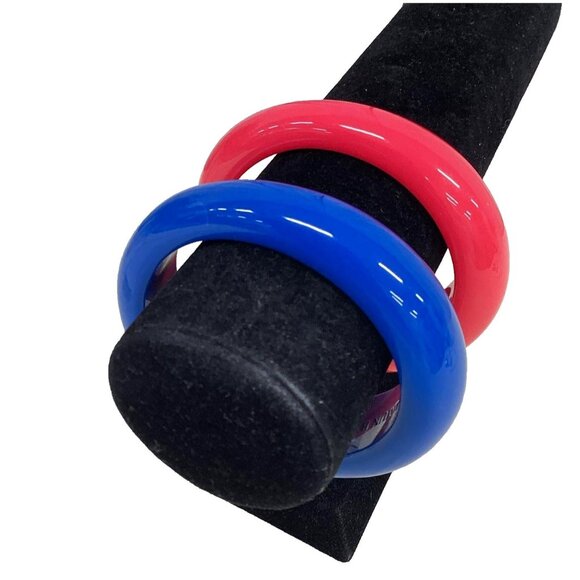 BEN AMUN BY ISAAC MANEVITZ Resin Bangle Bracelet Set Modernist Pink Blue Signed - Picture 3 of 7